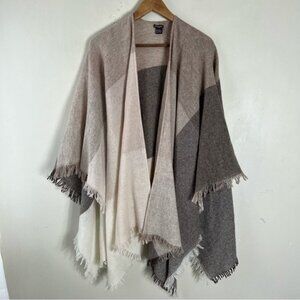 J.MCLAUGHLIN Rhon Poncho In Beige Neutral 100% Wool Cape Cardigan O/S Fringe
